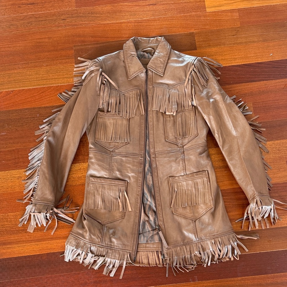 Sundance Tan Leather Jacket with Fringe